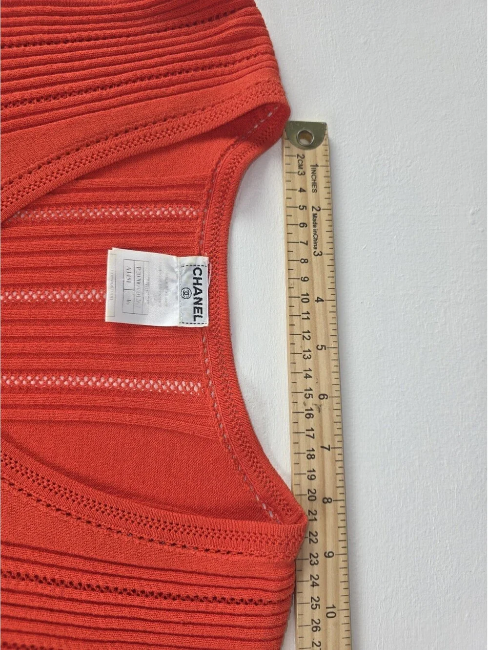 Vintage Chanel Monogram CC Knit Short Sleeve Ribbed Top Red Size 46 MINT